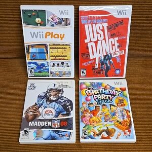 Nintendo Wii Game Bundle Madden 08, Just Dance, Birthday Party Bash, Wii Play